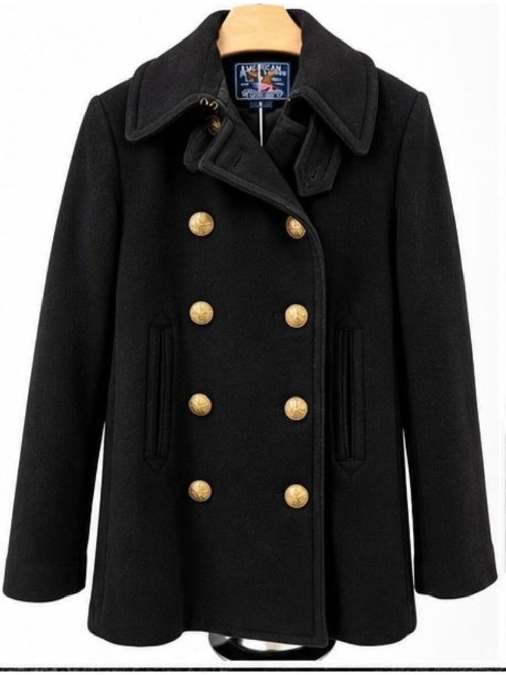 American Living Wool Blend Peacoat Womens Small Black Double Breasted
